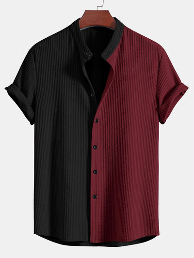 Truman® | Two Tone Muscle Fit Ribbed Stand Collar Shirt & Straight Leg Ribbed Pants
