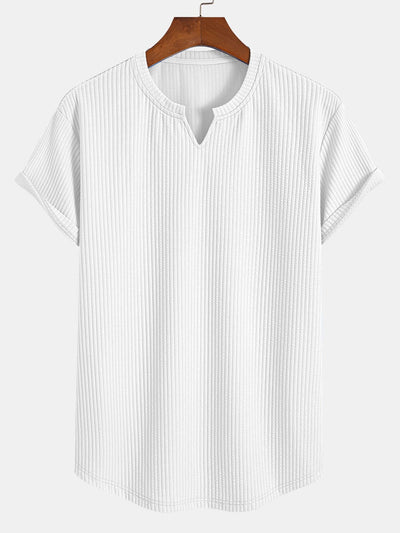 Asher® | Muscle Fit Notch Ribbed Arc Hem T-Shirt