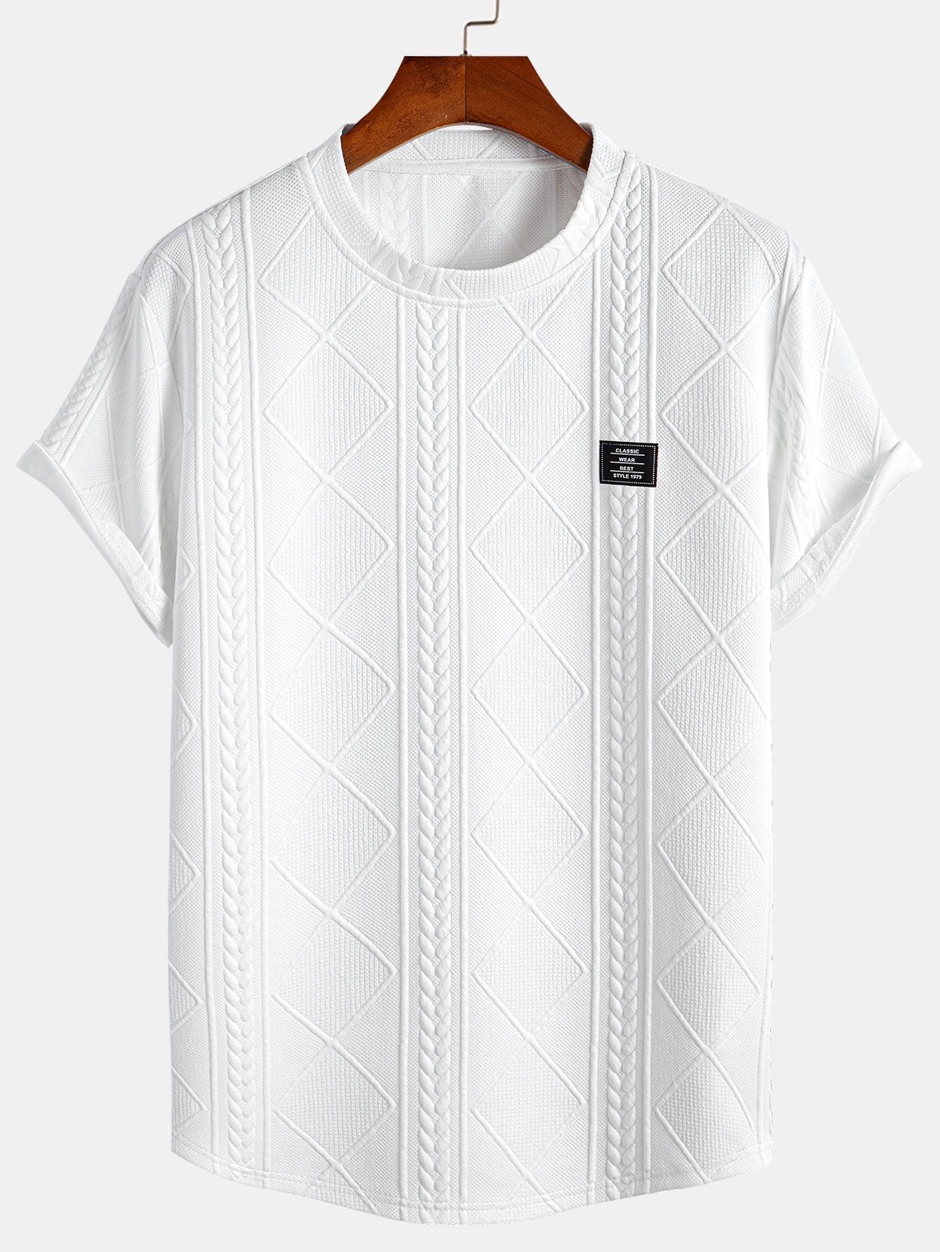 Andrés® | Short Sleeve Geometric Jacquard Arc Hem T-Shirt & Drawstring Corduroy Cargo Jogger Pants