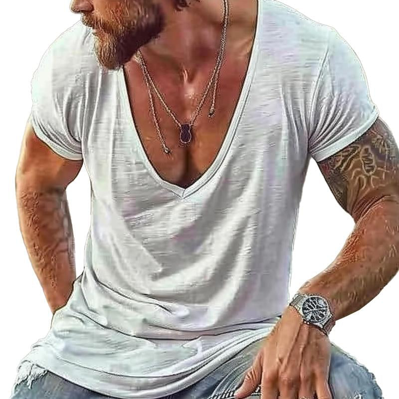 Men's Casal Cotn Blended V Neck Short Sleeve T-Shirt