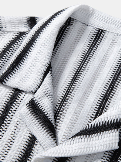 Atef® | Striped Cutout Cuban Shirt