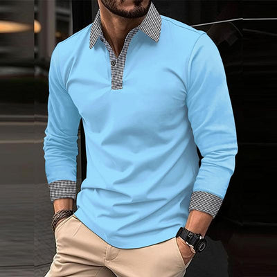 Men's Casal Plaid Patchwork Long-Sleeved Polo Shirt