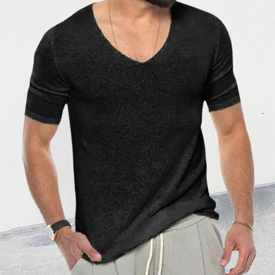 Men's Casal Solid Color V -Neck Short -Sleevednit Sweater