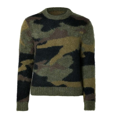 Men's Vine Camoflage Jacqard Crew Neck Sweater