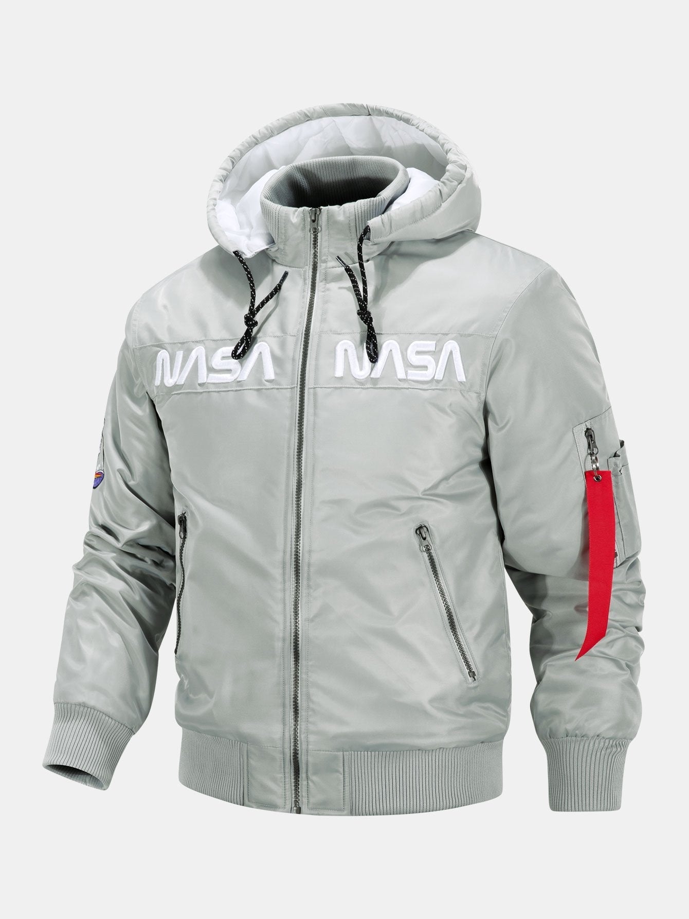 Jos�� | NASA Embroidery Quilted Lined Detachable Hooded Bomber Jacket