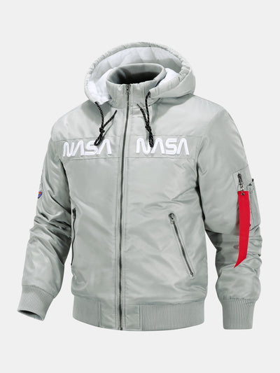Jos�� | NASA Embroidery Quilted Lined Detachable Hooded Bomber Jacket