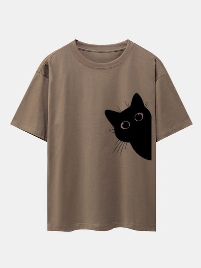 Zacarías® | Black Cat Print Drop Shoulder Oversize T-Shirt