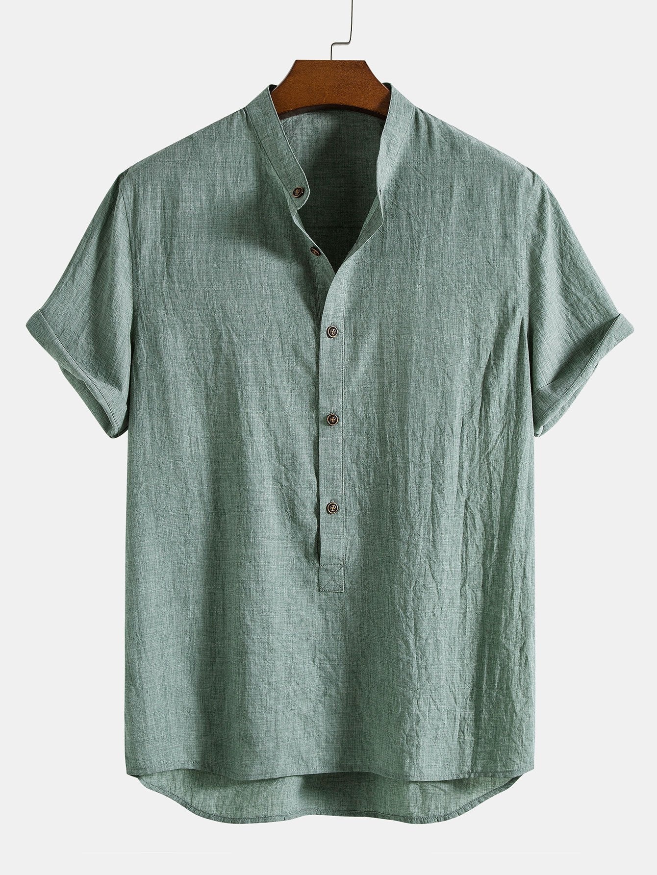 Alem® | Short Sleeve Half Button Fly Henley Collar Shirt