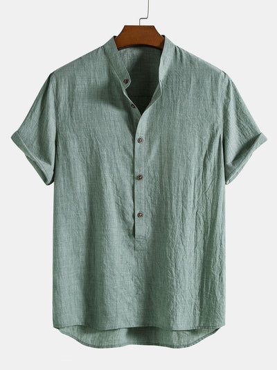 Alem® | Short Sleeve Half Button Fly Henley Collar Shirt