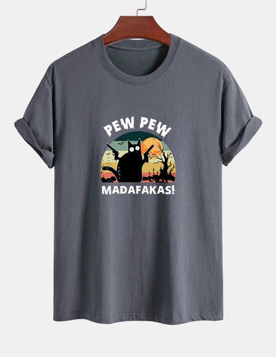 Telesforo® | Black Cat Print Cotton T-Shirt
