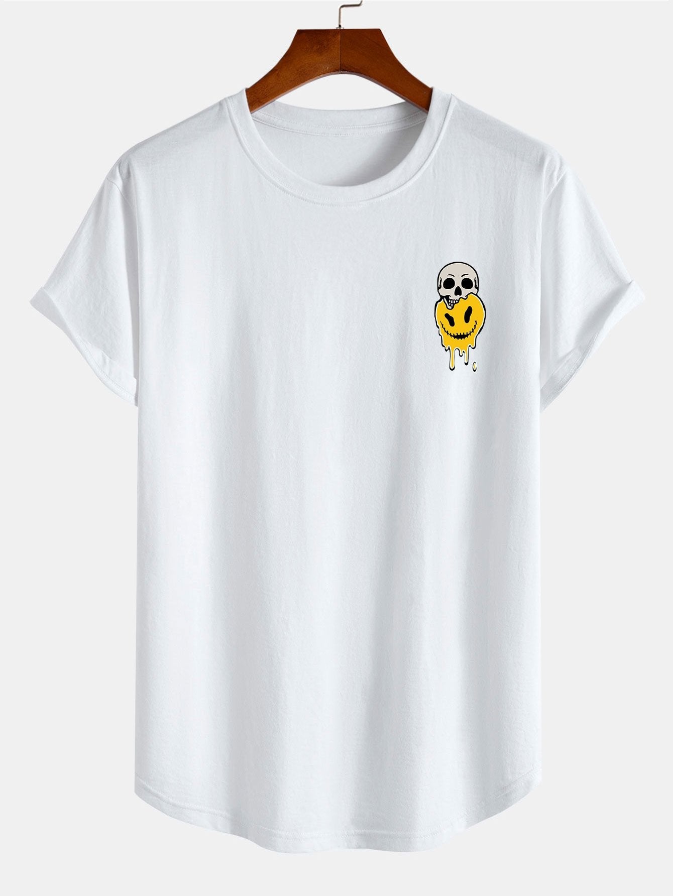 Beau® | Skull Evil Face Print Cotton Arc Hem T-Shirt