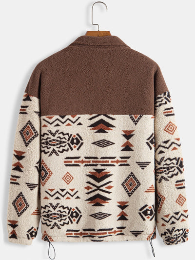 Alejandro | Aztec Print Patchwork Teddy Fleece Coat