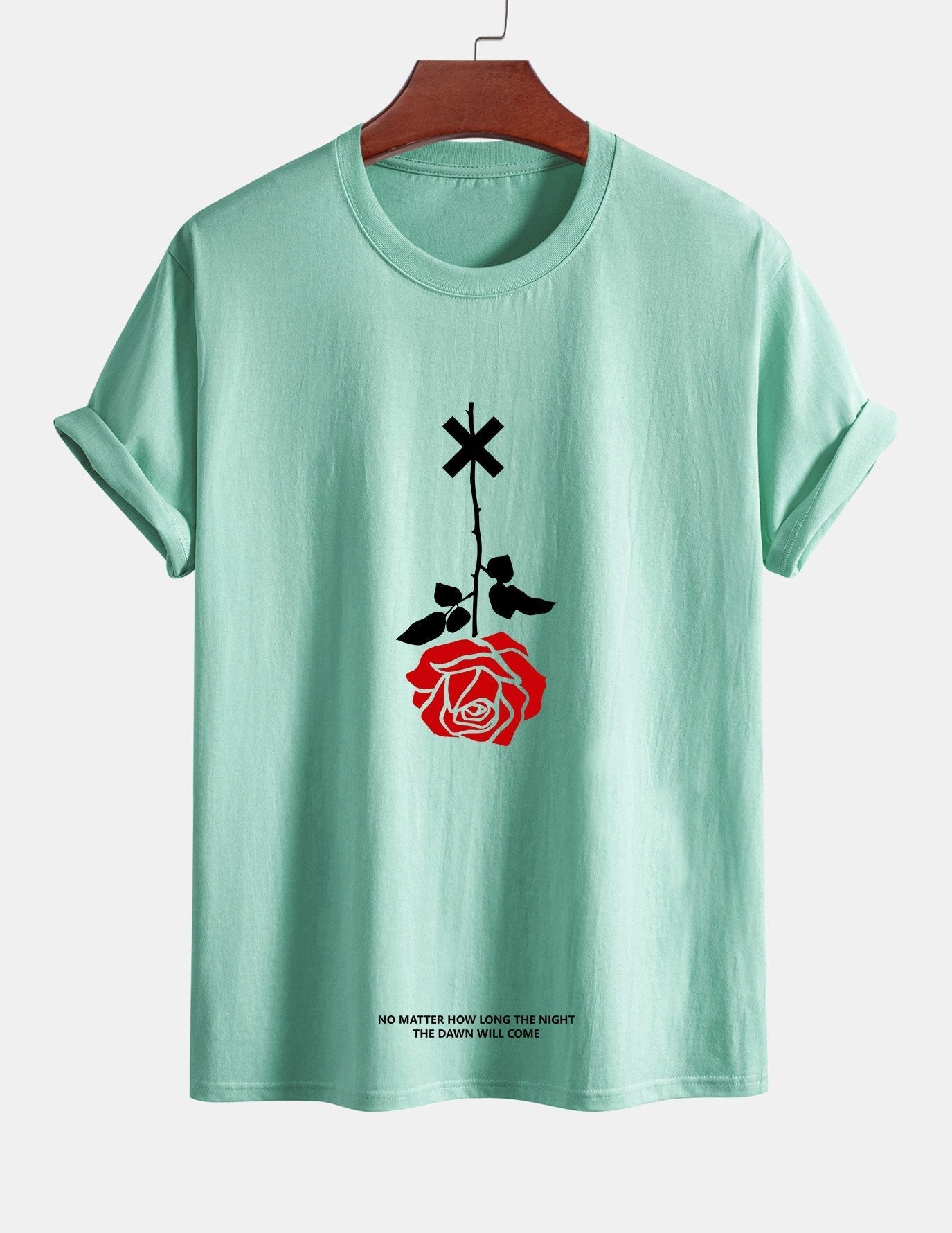 Teobaldo® | Inverted Rose Slogan Print Cotton T-Shirt