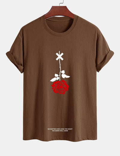 Teobaldo® | Inverted Rose Slogan Print Cotton T-Shirt
