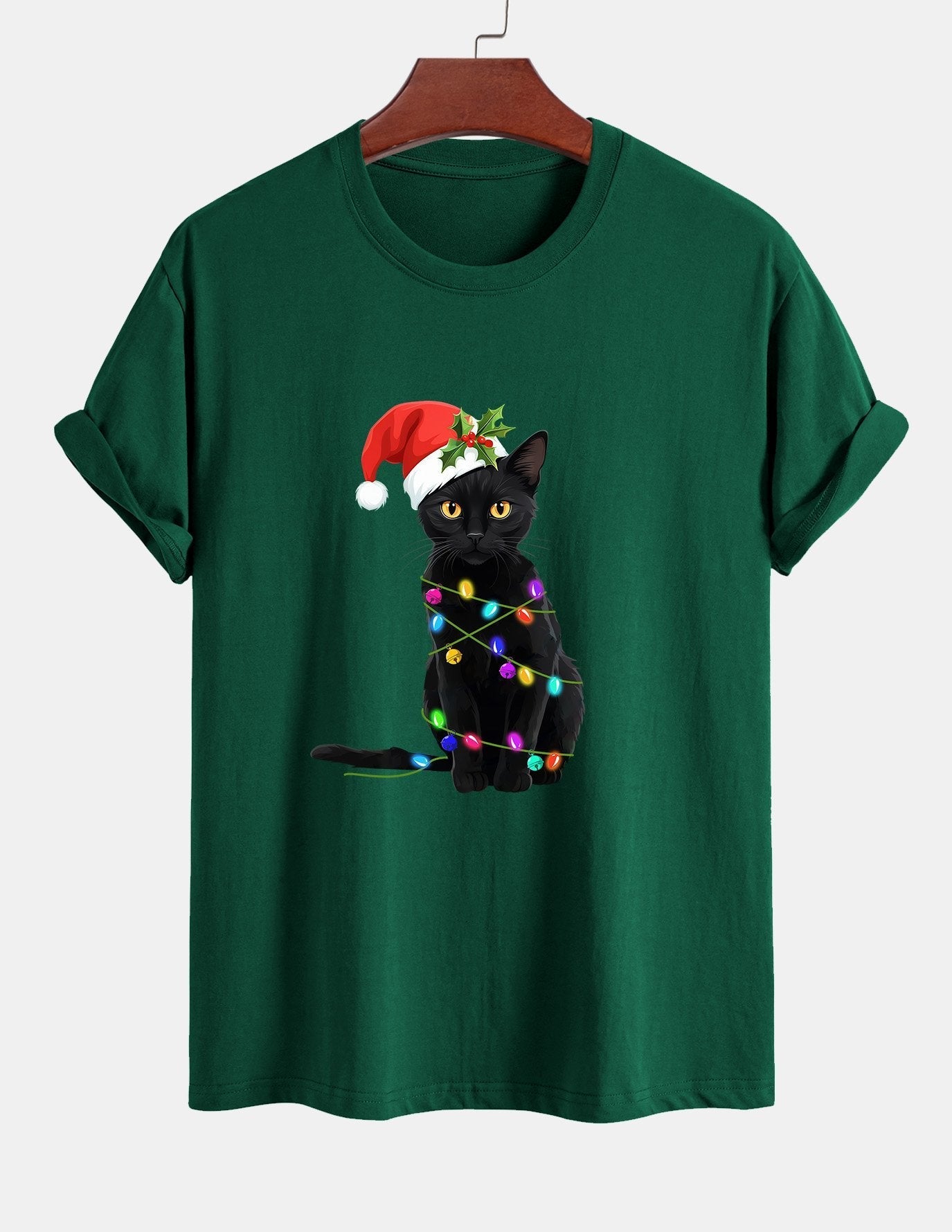 Alano® | Christmas Lights Cat Print Cotton T-Shirt