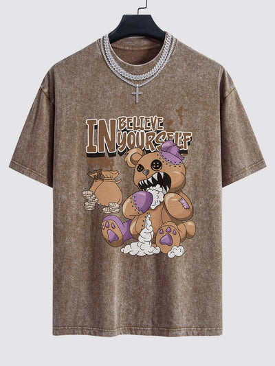 Alfred® | Violent Bear Slogan Print Washed Drop Shoulder Oversize T-Shirt