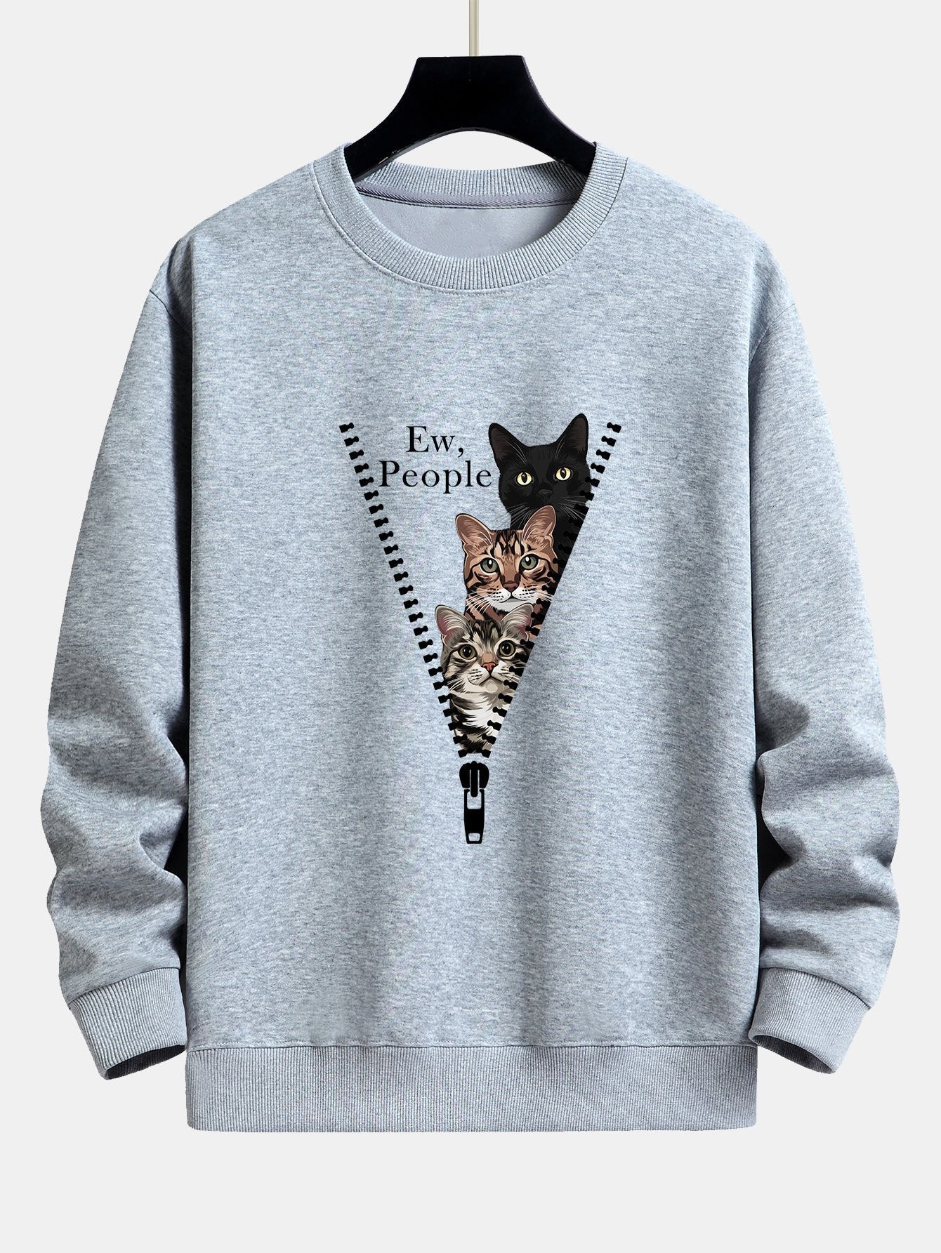 Simeón® | Zipper Cat Print Relax Fit Sweatshirt
