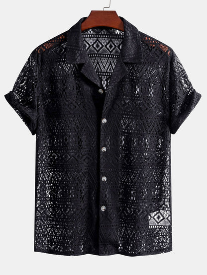 Anastasio® | Short Sleeve Geometry Textured Cuban Shirt
