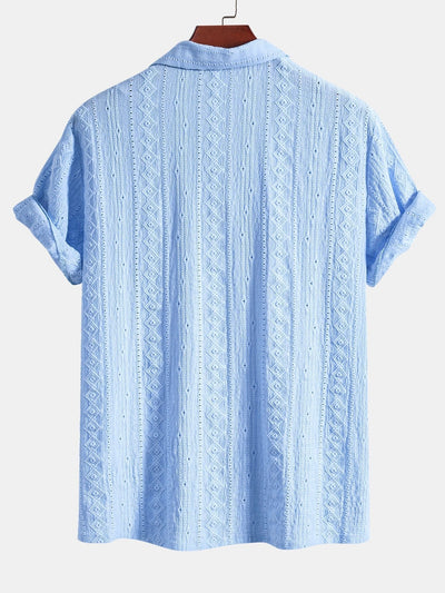 Afan® | Geometric Jacquard Textured Cuban Shirt & Straight Leg Linen Pants