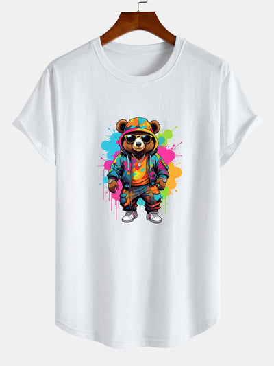 Allen® | Graffiti Bear Print Cotton Arc Hem T-Shirt