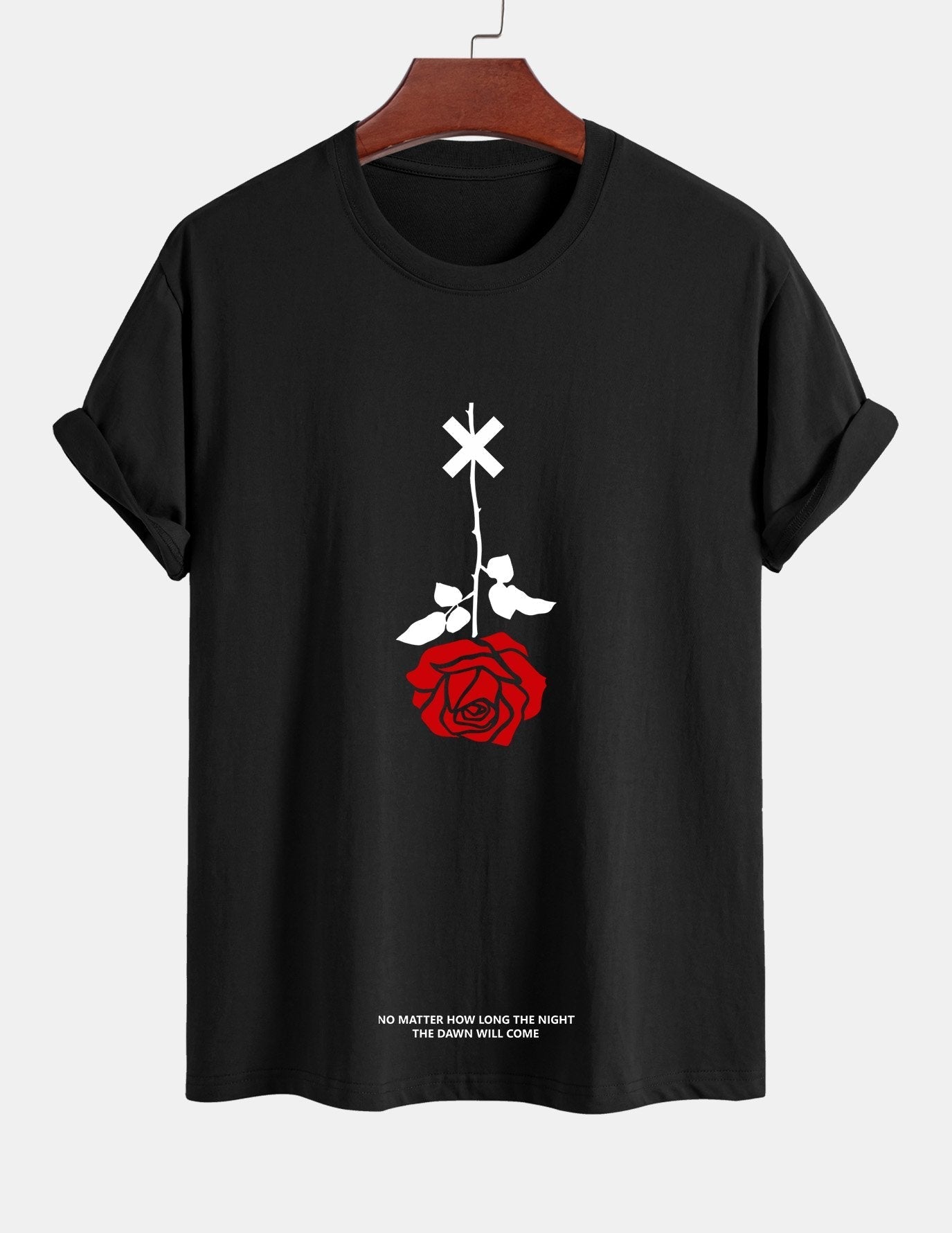 Teobaldo® | Inverted Rose Slogan Print Cotton T-Shirt