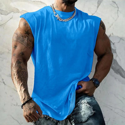 Men's Solid Color Wide Sholder Rond Neck Sports Tank p