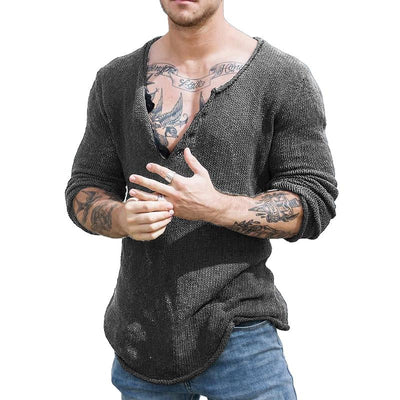 Men's Casal V Neck Long Sleeve SliFitnitted Sweater