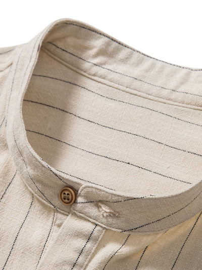 Aryan® | Linen Blend Striped Half Open Placket Henley Collar Shirt