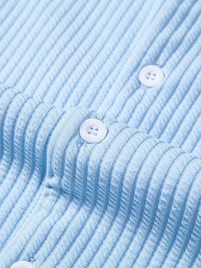 Leandro® | Defined Style: Ribbed Muscle Fit Shirt With Deep Cuban Collar