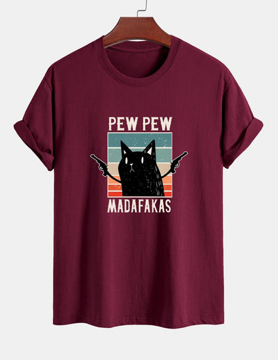 Tadeo® | Black Cat Print Cotton T-Shirt