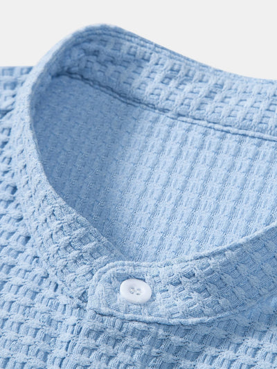 Mateo® | Muscle Fit Waffle Texture Stand Collar Shirt