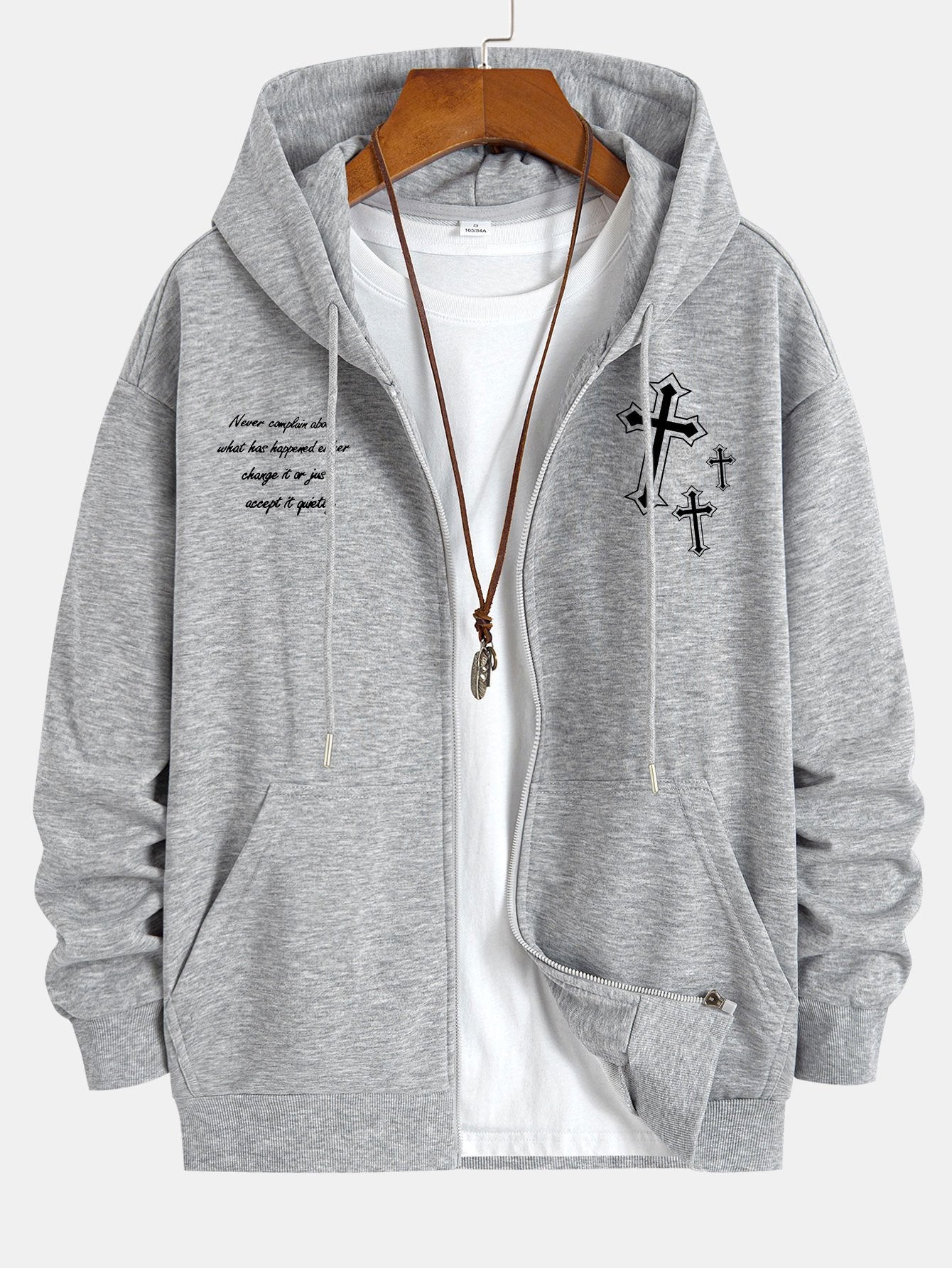 Waylon | Cross Slogan Print Relax Fit Zip Hoodie