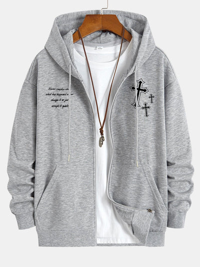 Waylon | Cross Slogan Print Relax Fit Zip Hoodie