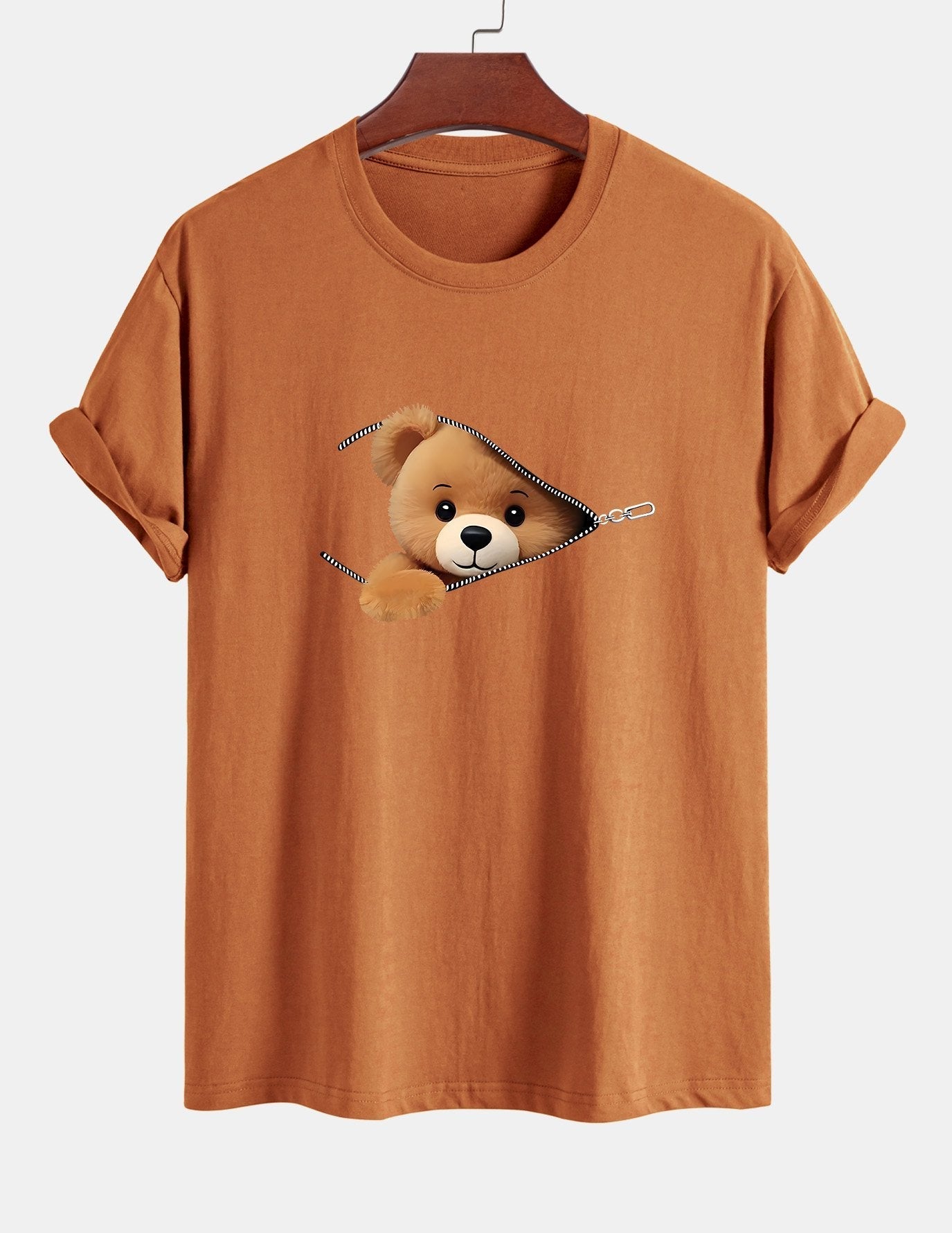 Yeshayahu® | Zipper Bear Print Cotton T-Shirt