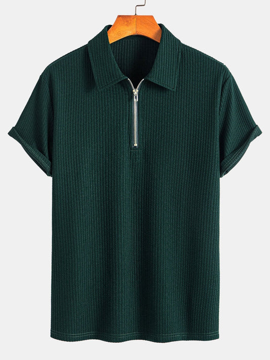 Cosme® | Muscle Fit Ribbed Half Zip Polo