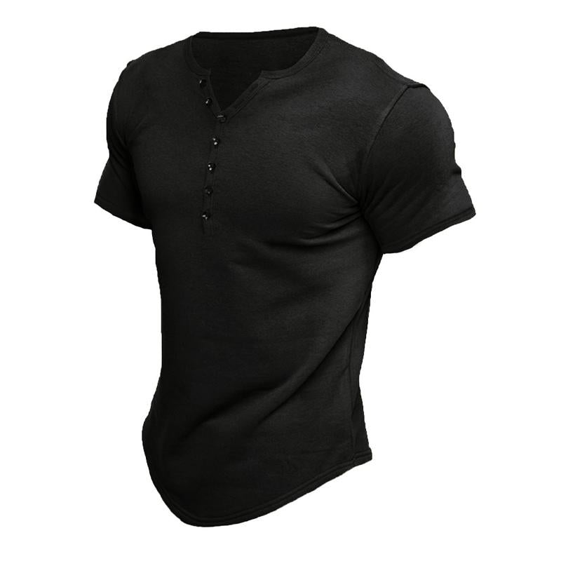 Men's Short Sleeve Solid Btn Henley T-Shirt