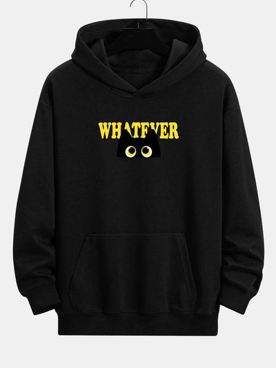 Quentin | Whatever Black Cat Print Relax Fit Hoodie
