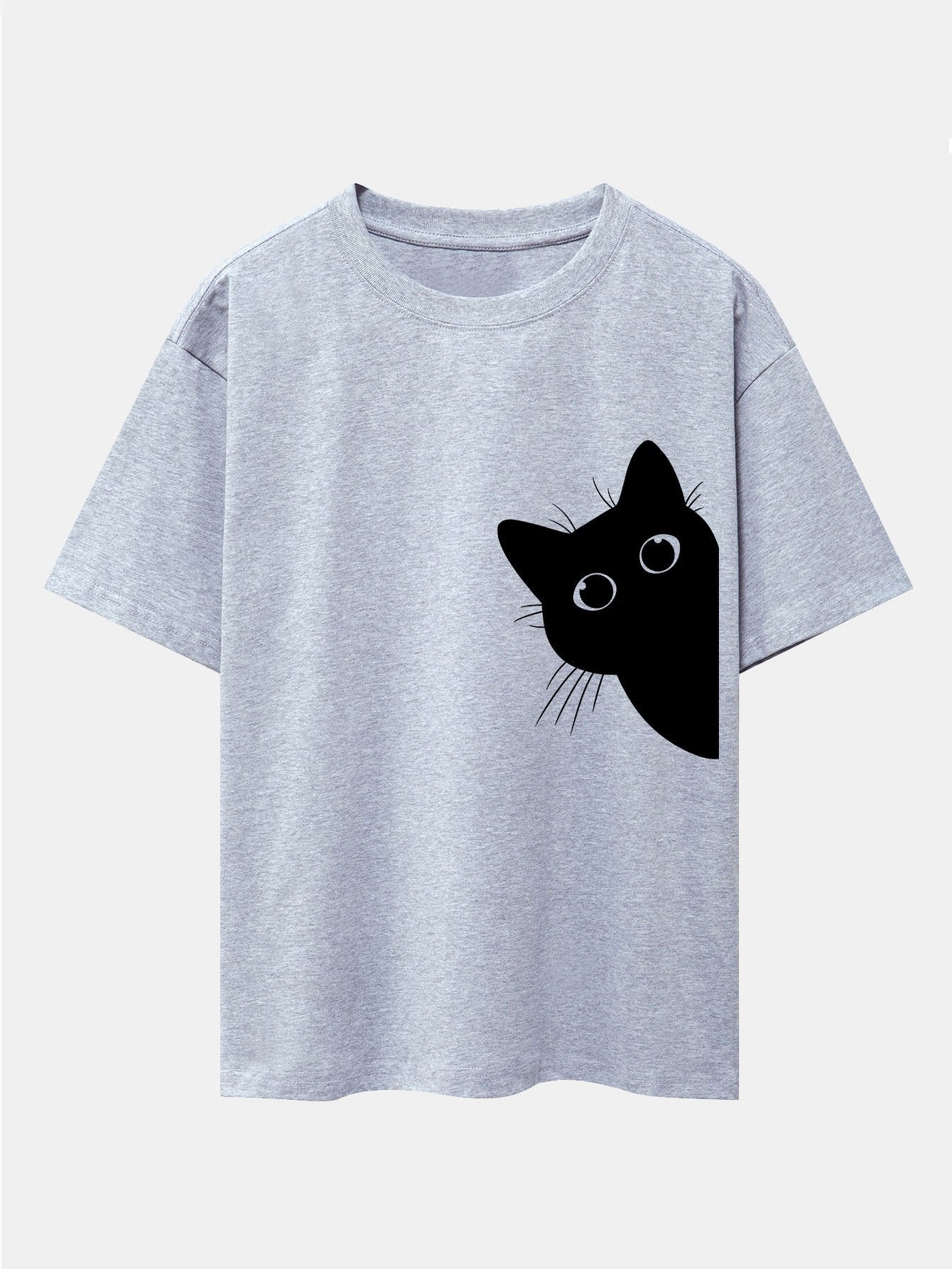 Zacarías® | Black Cat Print Drop Shoulder Oversize T-Shirt