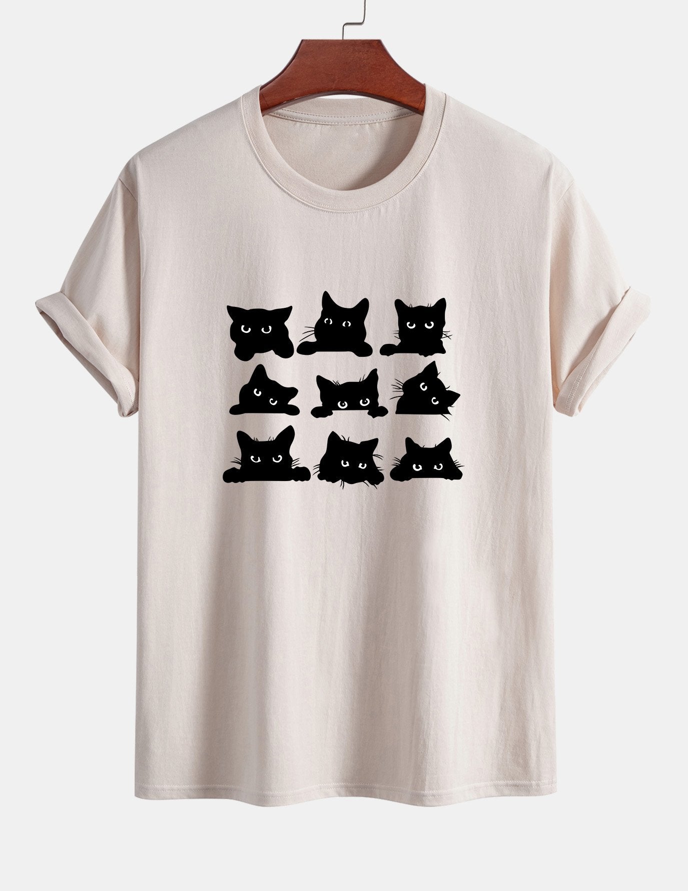 Arán® | Black Cat Staring Print Cotton T-Shirt