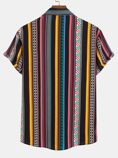 Silvio® | Ethnic Geometric Print Button Up Shirt & Swim Shorts