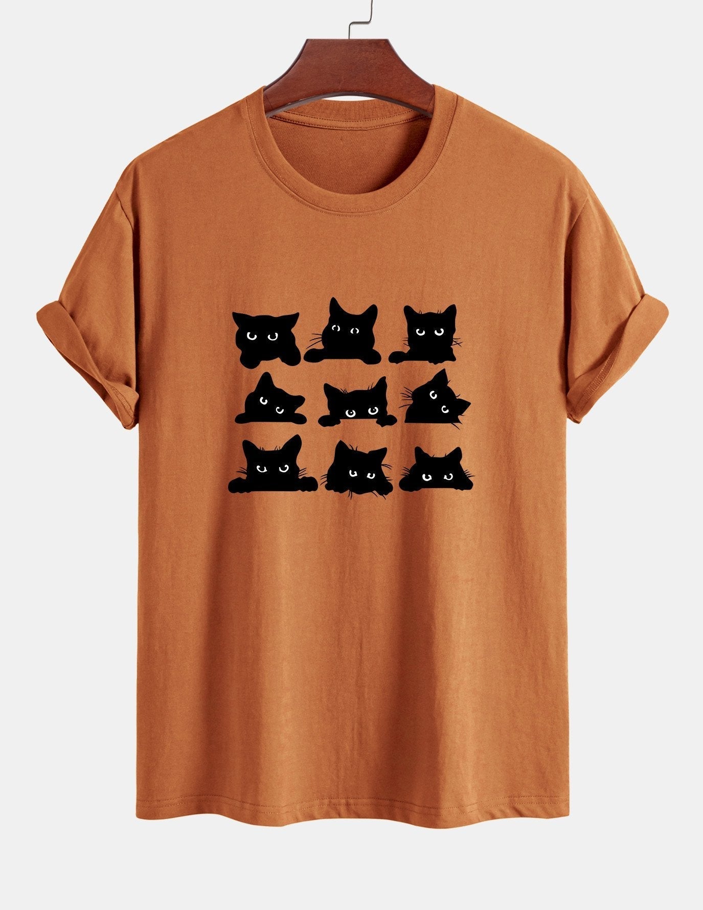 Arán® | Black Cat Staring Print Cotton T-Shirt