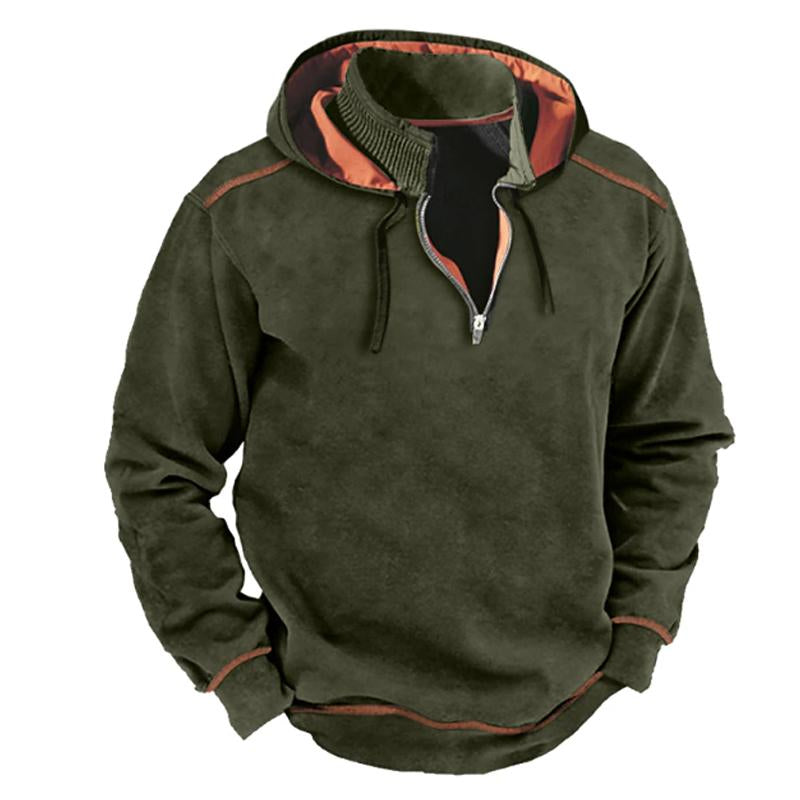 Men's Vine Contrastipper Stand Collar Patchwork Hooded Sweatshirt