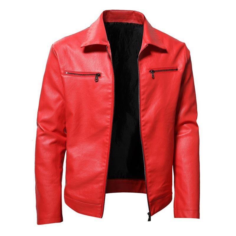 Men's Lapel Collarip-p Leather Jacket