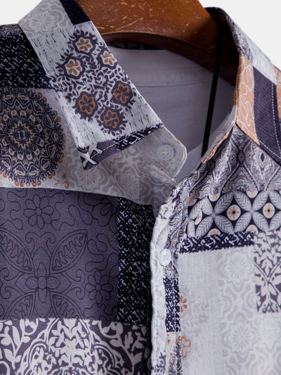 Isaiah® | Tile Patchwork Print Button Up Shirt