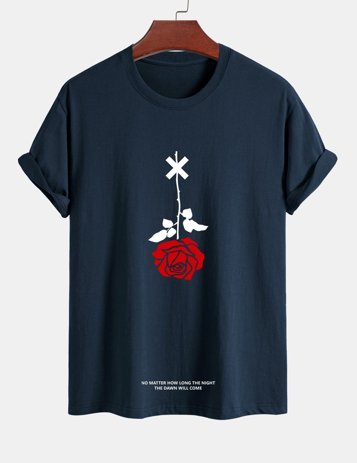 Teobaldo® | Inverted Rose Slogan Print Cotton T-Shirt
