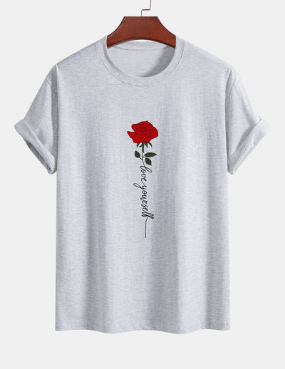 Arsenio® | Rose Slogan Print Cotton T-Shirt