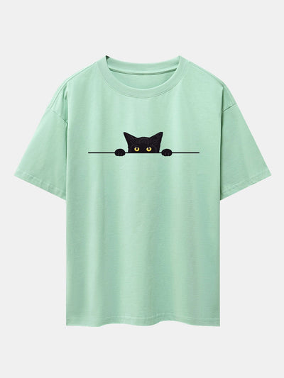 Felix® | Black Cat Print Drop Shoulder Oversize T-Shirt