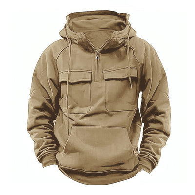 Men's Vine Thickened WarMlti-pocket Loose Long Sleeve Hoodie