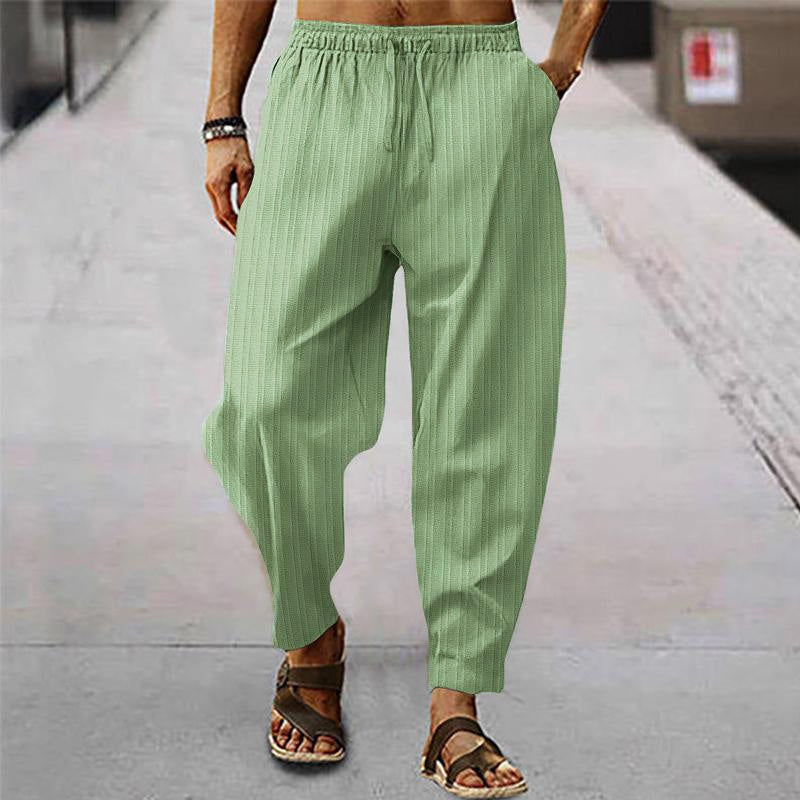 Men's breathable cotn and linen striped loose casal sports trosers