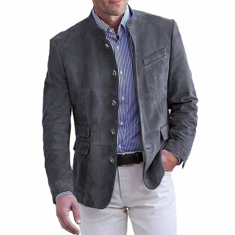 Men's Retro Stand Collar Single Breasted SliFitlti-pocket Blazer